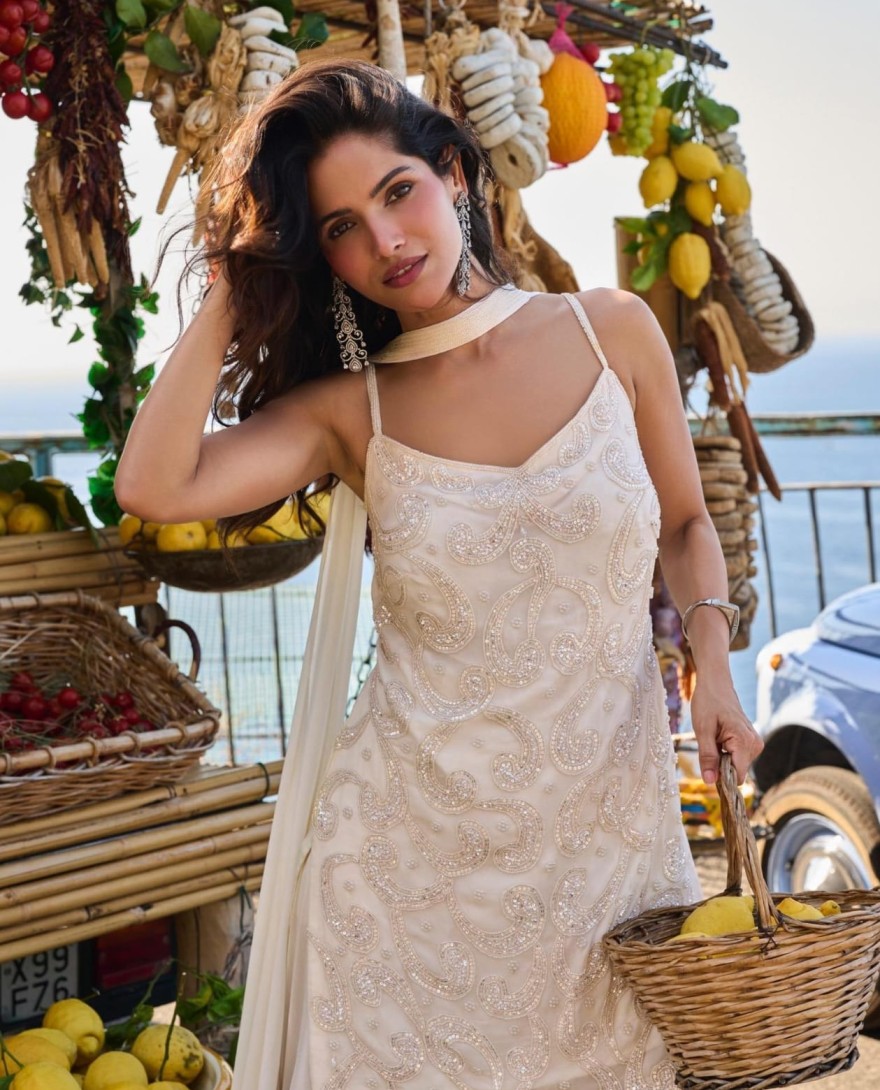 WHITE - Ivory Pearl Embroidered Palazzo Set
